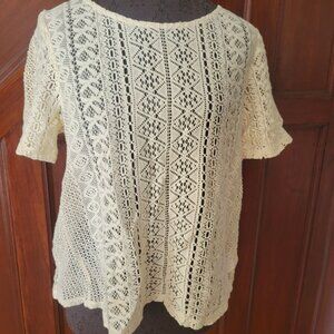 American Eagle Outfitters Womens Cream Lace Knit Top Size M